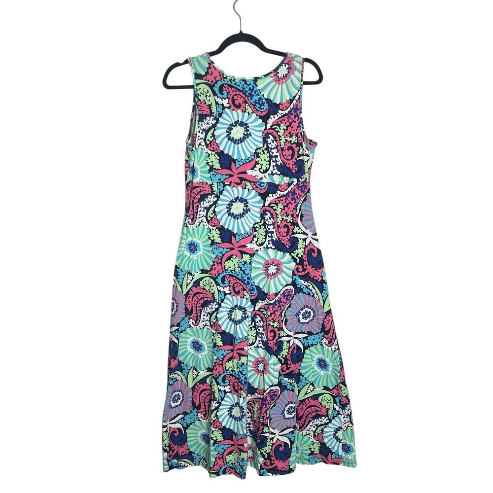 Talbots Maxi Dress M Petite Filigree Floral Sleeveless Jersey Knit Stretch Mod - Picture 3 of 11